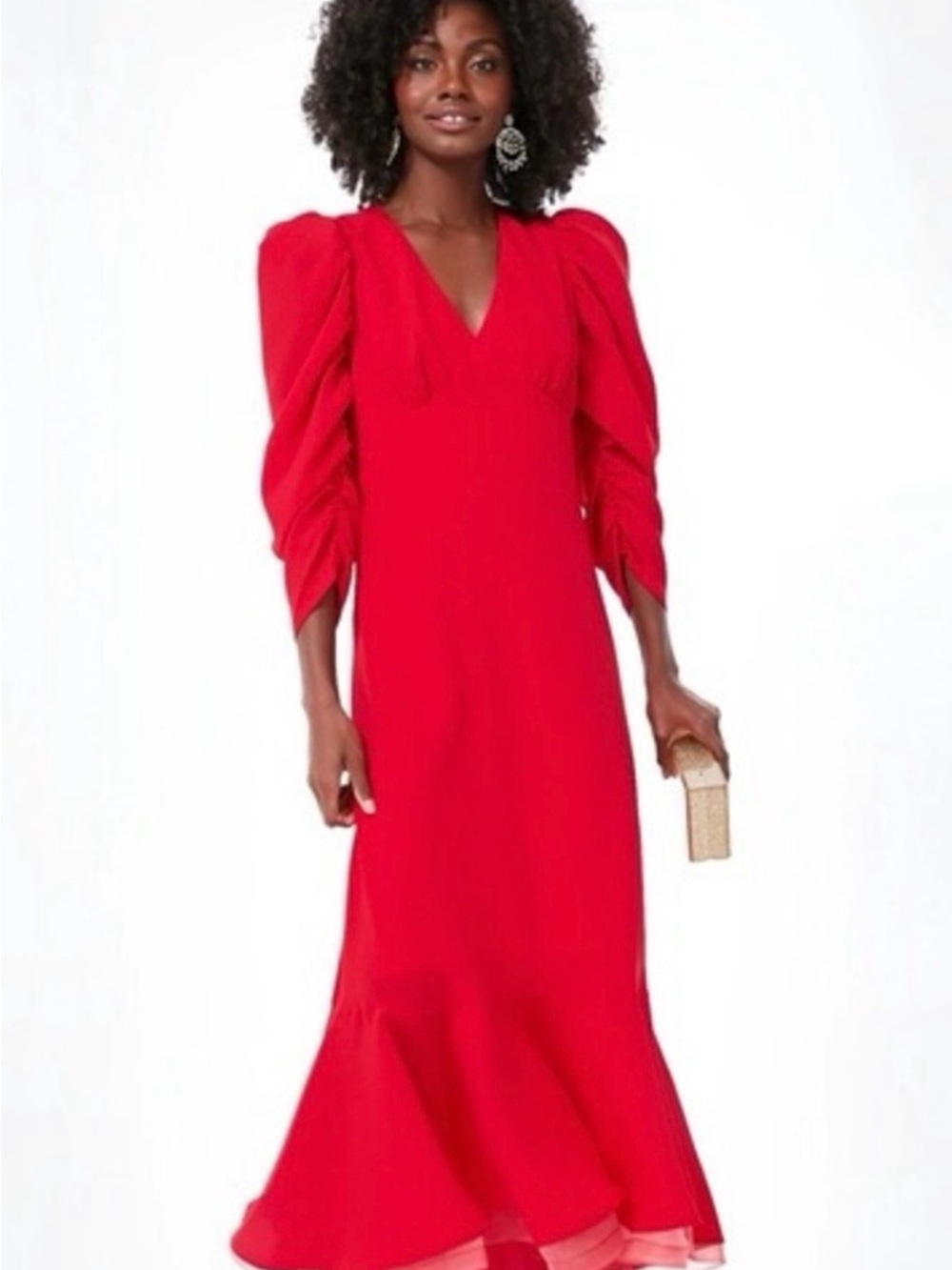 Red Midi Dress with Puff Sleeves - Tuckernuck XXL
